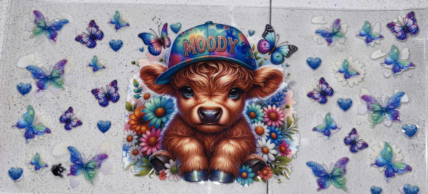 Moody Highland cow snowglobe tumbler wrap