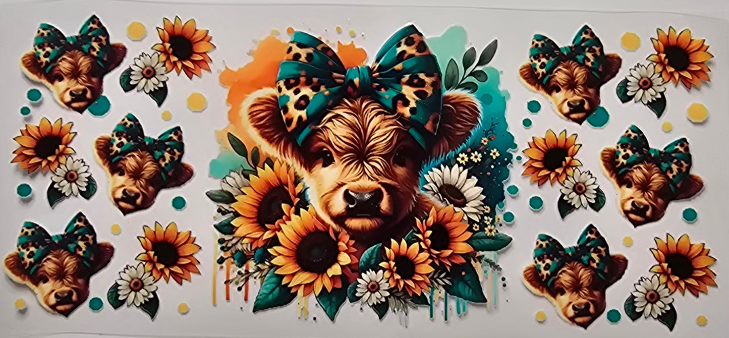 Highland Cow with Flower Wrap