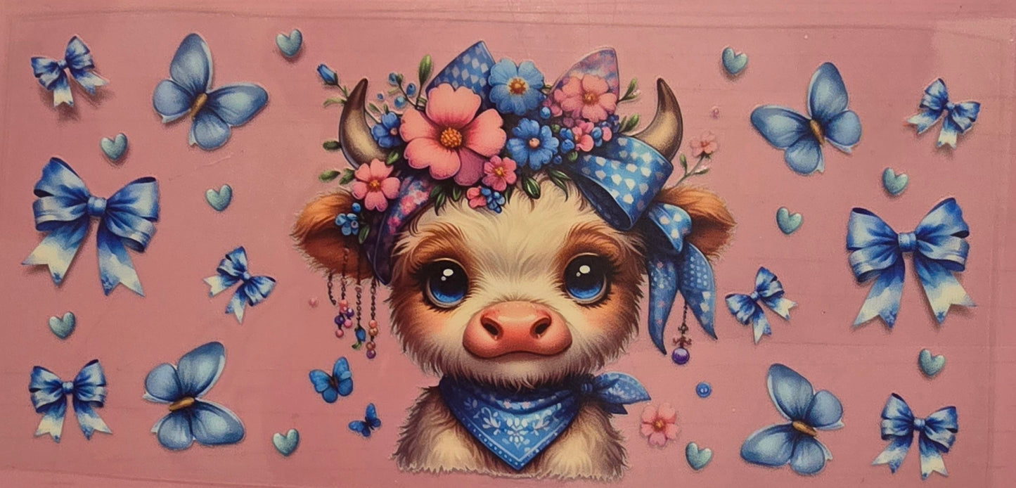 Baby Blue Bow Highland Cow Wrap