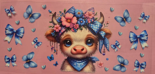 Baby Blue Bow Highland Cow Wrap