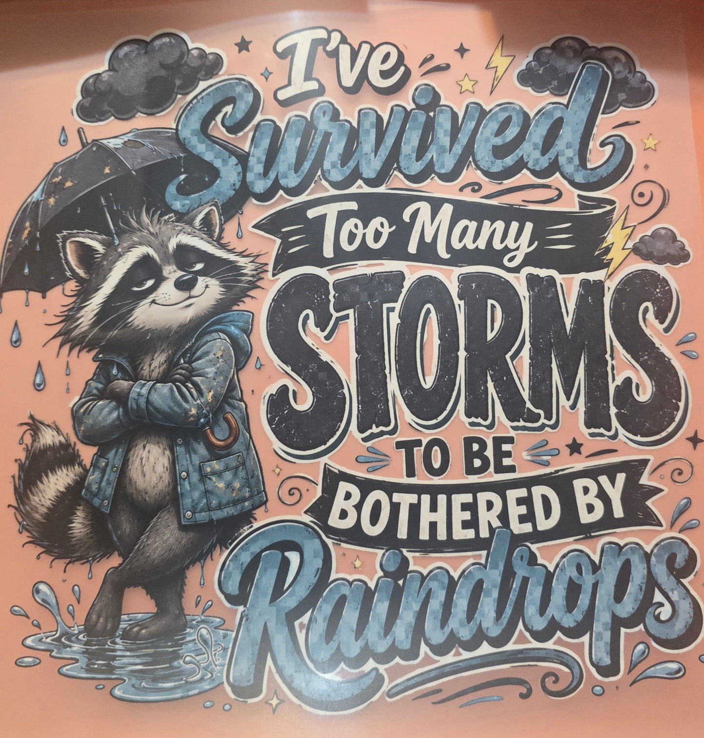 I've Survived Too Many Storms to Be Bothered By Raindrops Shirt Or Tote Bag Transfer