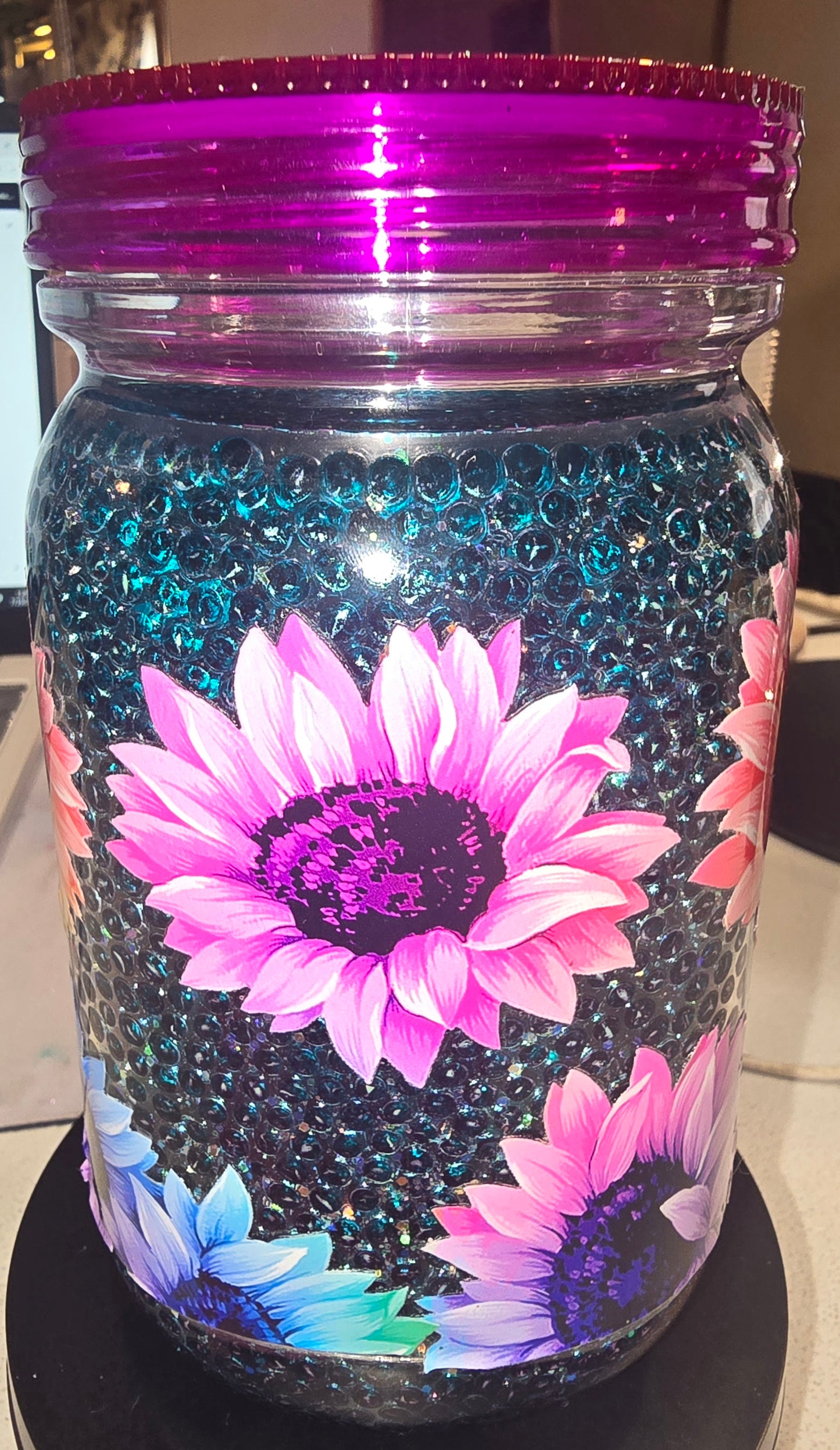 Rainbow Sunflower Mason Jar 20oz Pre-made