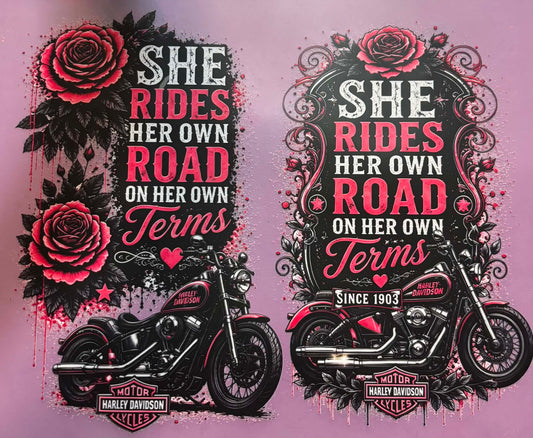 She Rides Her Own Road On Her Own Terms Sleeve Transfers