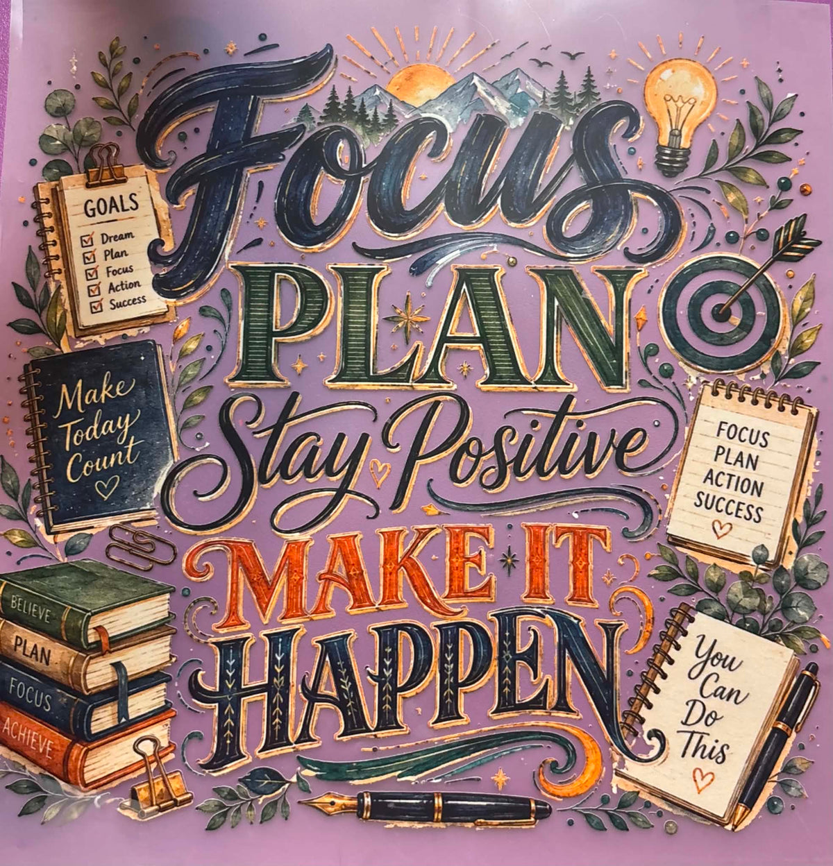 Focus Plan Stay Positive Make It Happen  Shirt Or Tote Bag Transfer