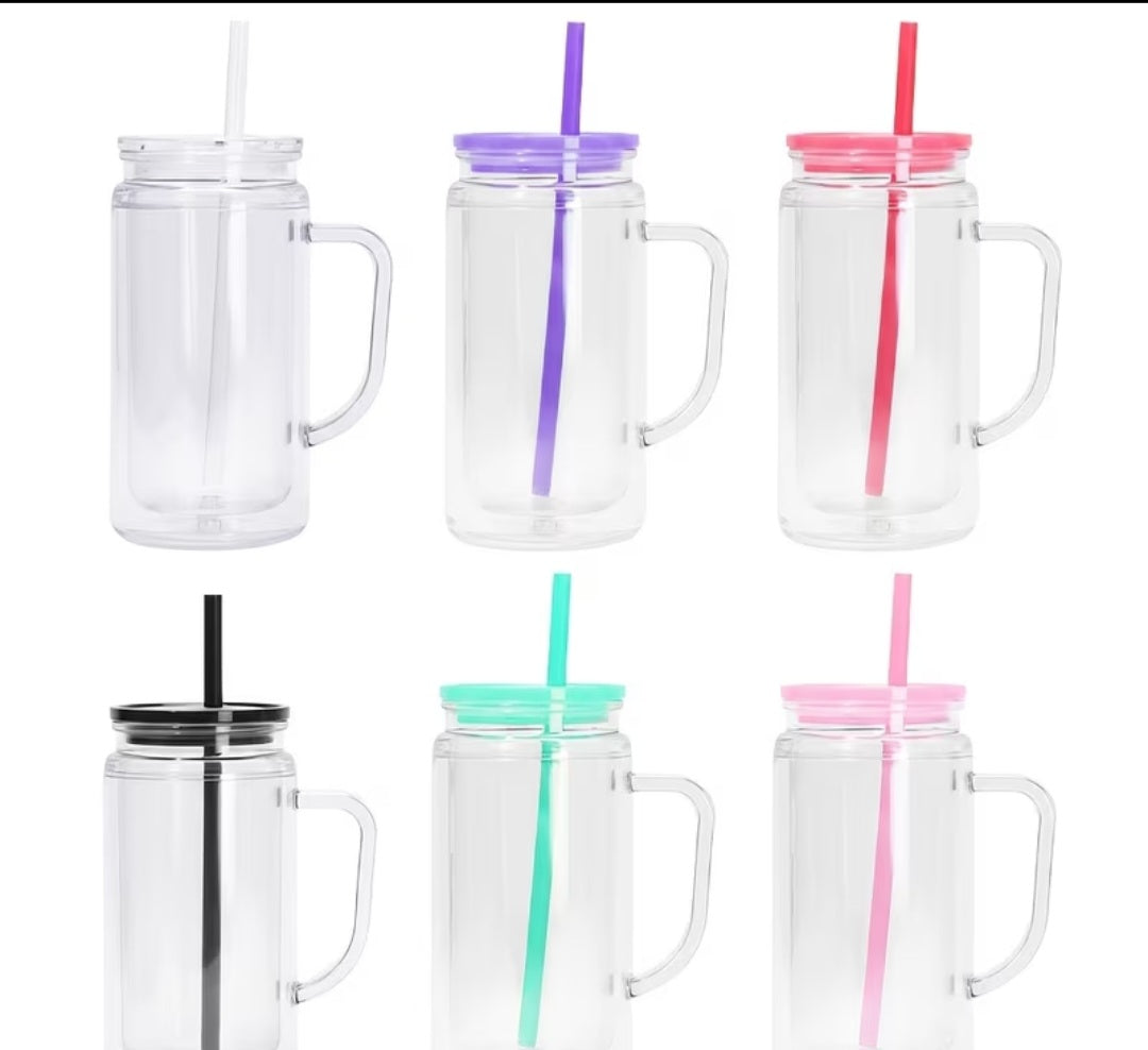 16oz acrylic snowglobe tumbler with handle