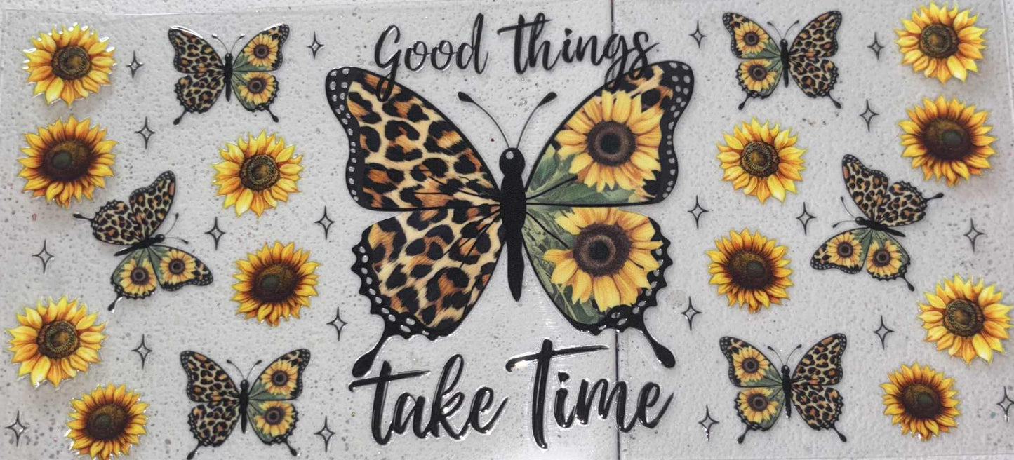 Good things take time butterfly's snowglobe tumbler wrap